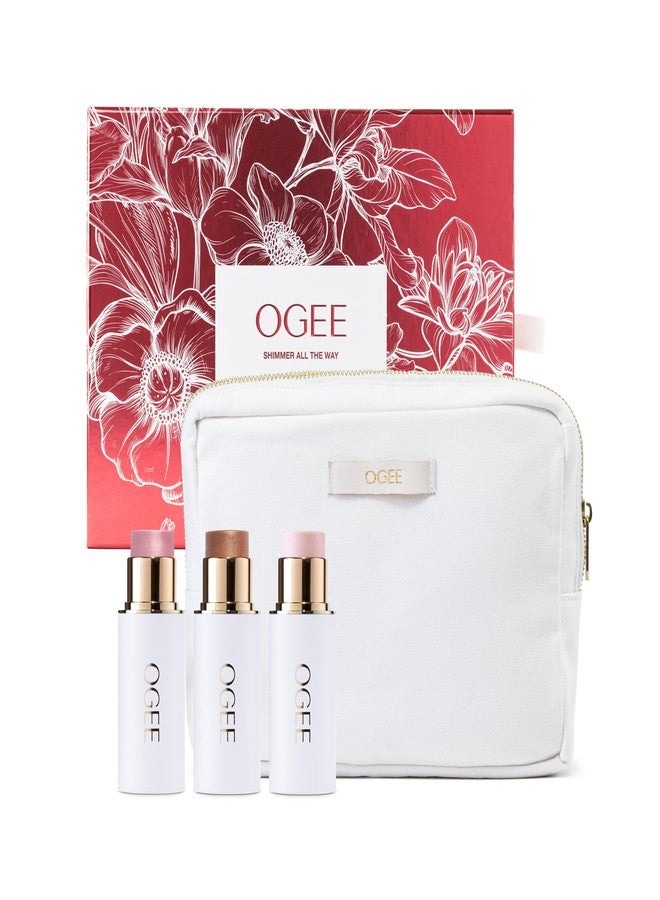 Ogee Shimmer All The Way - Limited Edition Holiday Makeup Gift Set - Includes a Trio of Pearl, Moonstone & Amethyst Highlighter Sticks & Organic Cotton Beauty Bag - Image 1